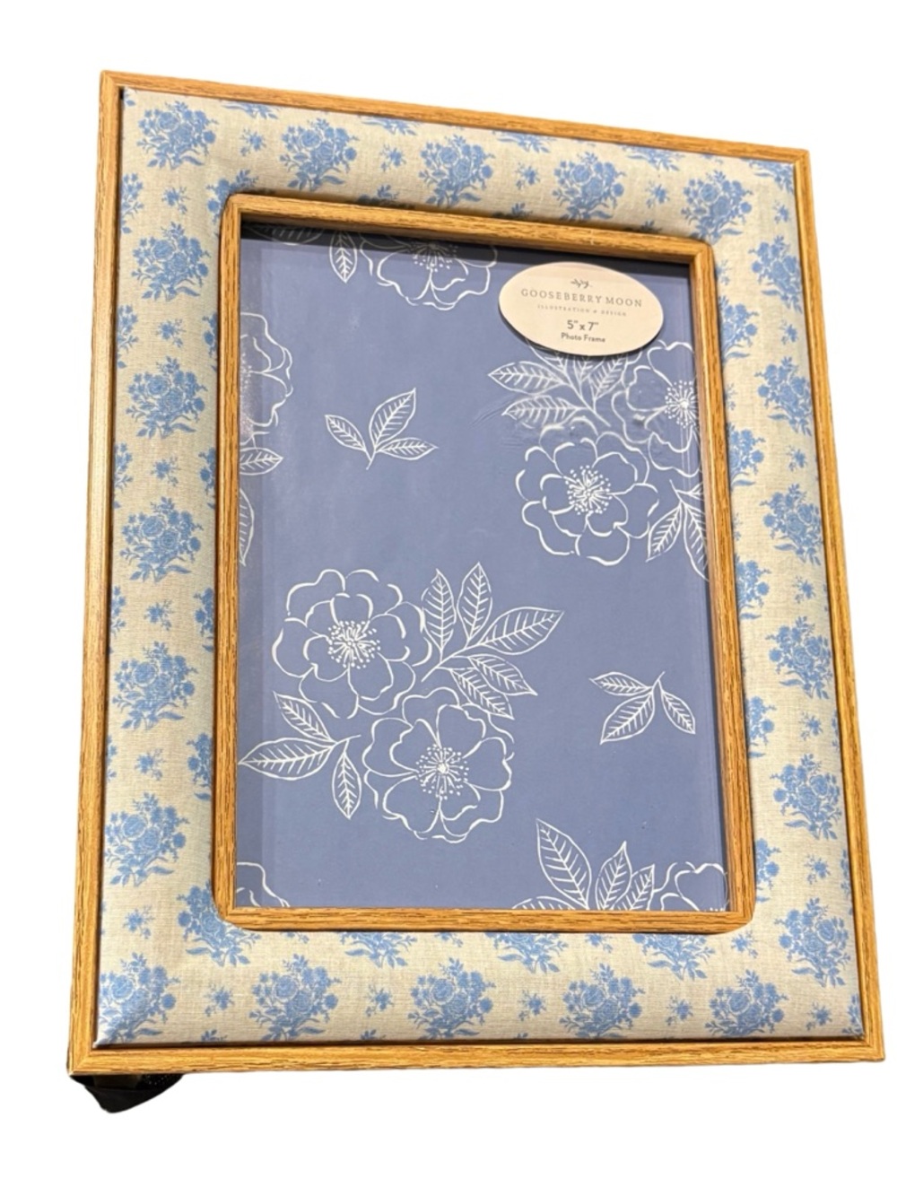 GOOSEBERRY MOON NWT 4x6 floral fabric photo frame -blue/cream